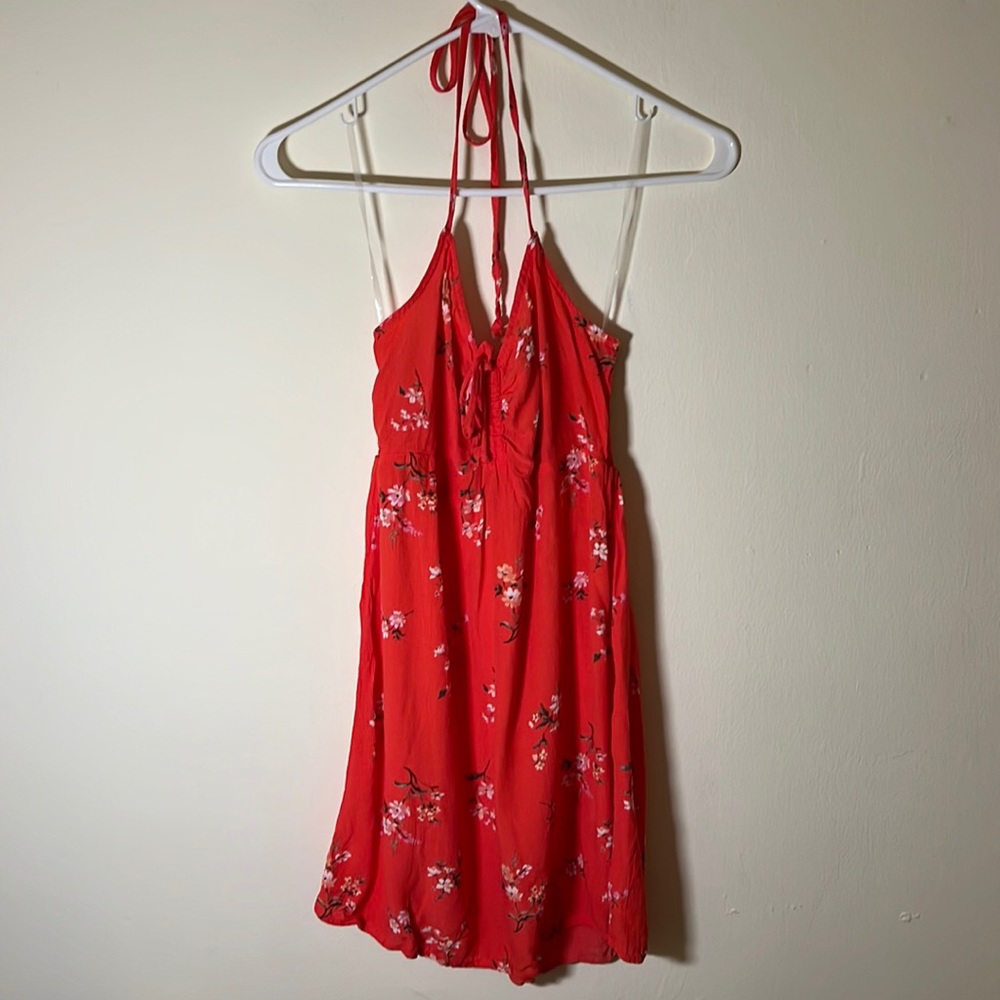 American Eagle Red Open Back Floral Dress | Size S